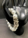 Large Pearl & Silver Rhinestone Ring Beaded Bracelet & Matching Earrings