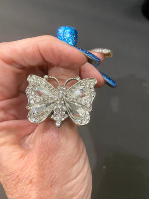 Silver Rhinestone Butterfly Thumb Ring