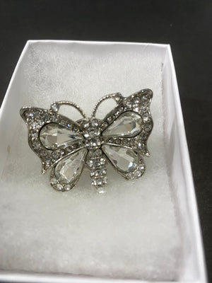 Silver Rhinestone Butterfly Thumb Ring