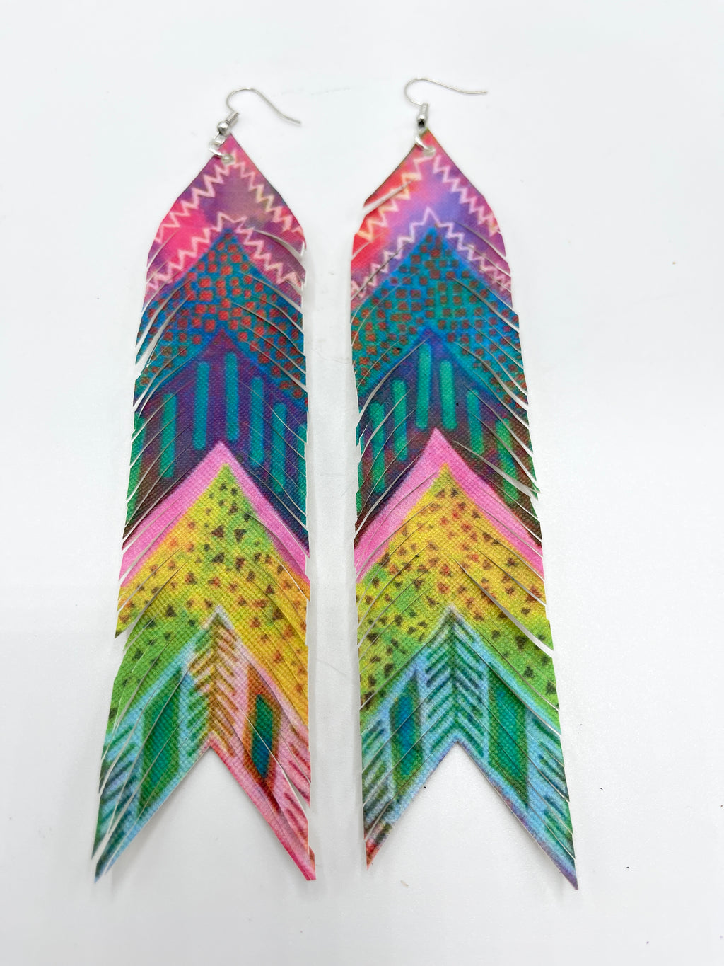 Multi-Colored Arrow Leather Feather Earrings
