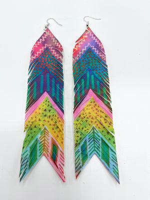 Multi-Colored Arrow Leather Feather Earrings