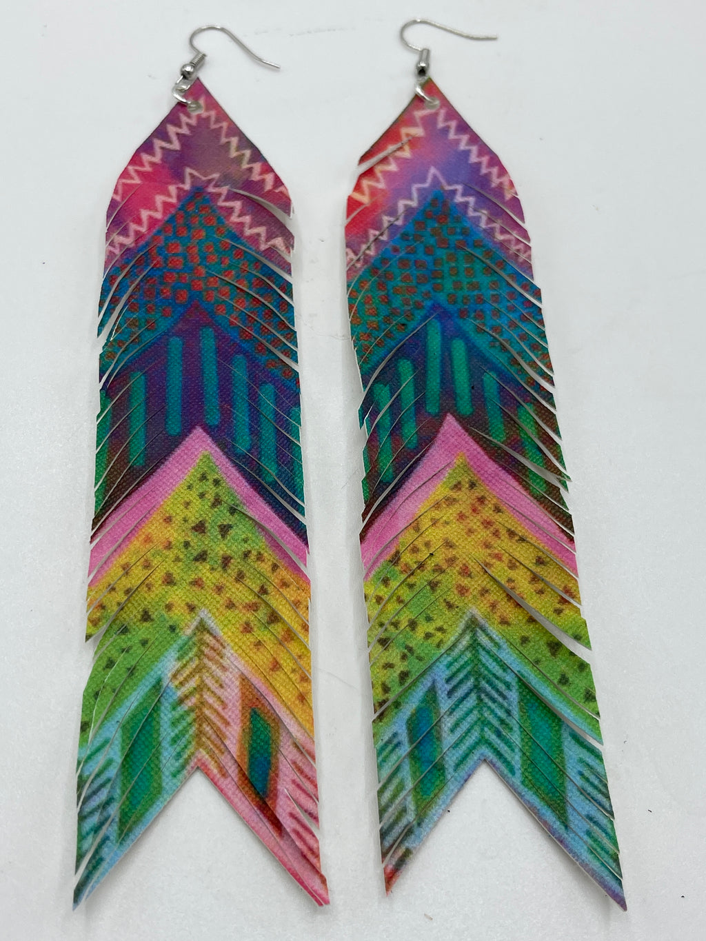 Multi-Colored Arrow Leather Feather Earrings