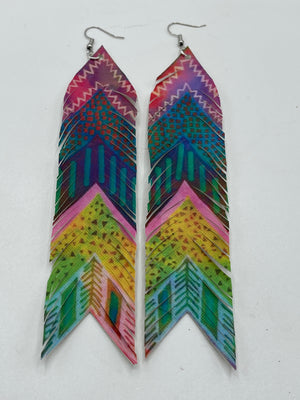 Multi-Colored Arrow Leather Feather Earrings