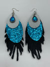 Black, Turquoise Sparkle & Silver Leather Earrings