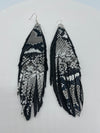 Dual Black & Snake Skin Leather Feather Earrings