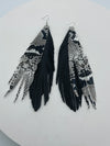 Dual Black & Snake Skin Leather Feather Earrings