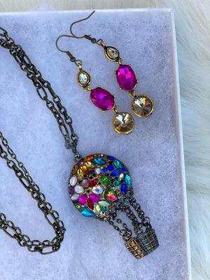 Multi-Colored Hot Air Balloon Pendent & Matching Earrings