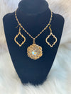 Gold Heart Scroll Pendent & Gold Scroll Earrings