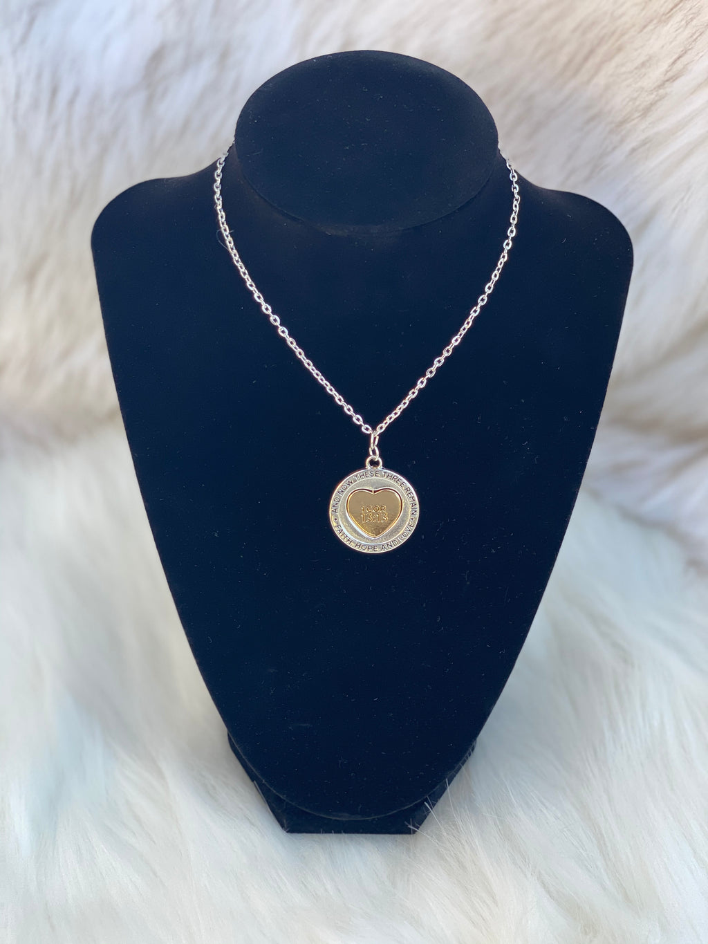 Silver & Gold Scripture Pendant Necklace & Matching Earrings