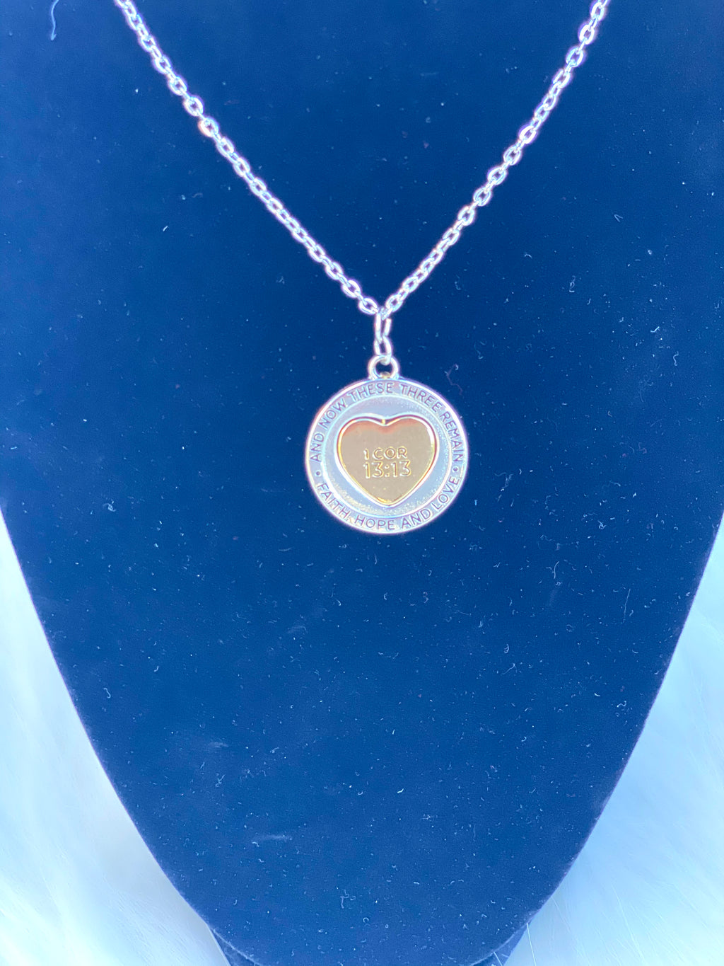Silver & Gold Scripture Pendant Necklace & Matching Earrings