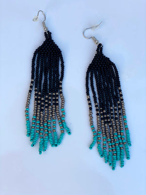 Turquoise, Black & Silver Beaded Earrings
