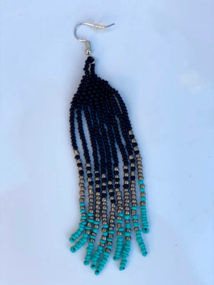Turquoise, Black & Silver Beaded Earrings