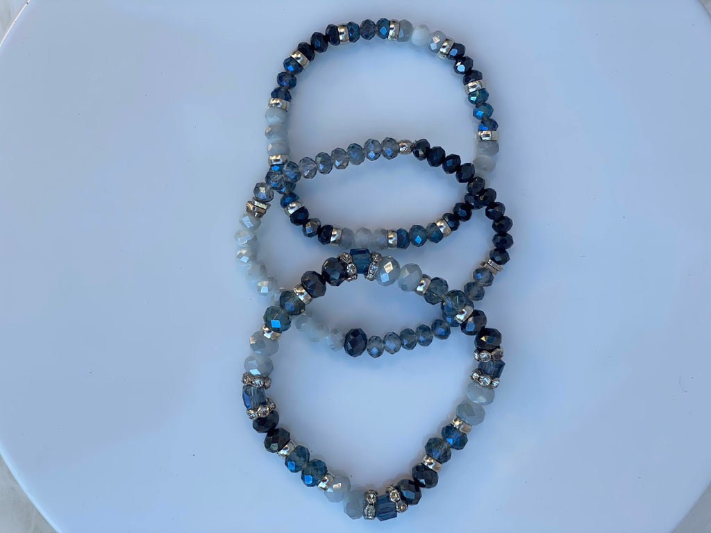 Three Beaded Multi-Colored Blue Bangle Bracelets & Anchor Earrings