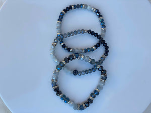 Three Beaded Multi-Colored Blue Bangle Bracelets & Anchor Earrings