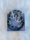 Three Beaded Multi-Colored Blue Bangle Bracelets & Anchor Earrings