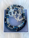 Three Beaded Multi-Colored Blue Bangle Bracelets & Anchor Earrings