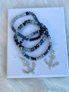 Three Beaded Multi-Colored Blue Bangle Bracelets & Anchor Earrings