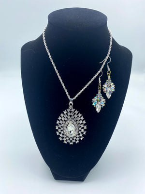 Silver Rhinestone Pendent & Matching Earrings