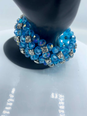 Turquoise Beaded Rhinestone Bracelet w/ Matching Earrings