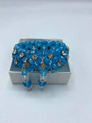 Turquoise Beaded Rhinestone Bracelet w/ Matching Earrings