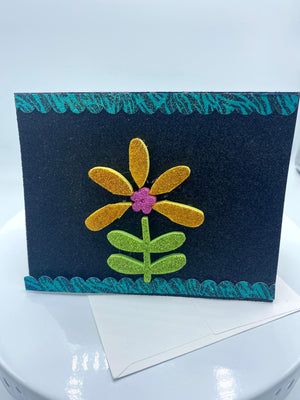 Black Glitter Card W/ Gold Glittered Foam Flower