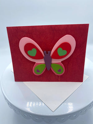 Wooden Pink & Red Butterfly Card