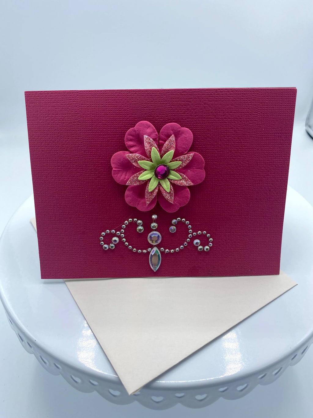 Hot Pink Jeweled Flower Card