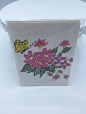 Pink Flowers & Yellow Butterfly Card