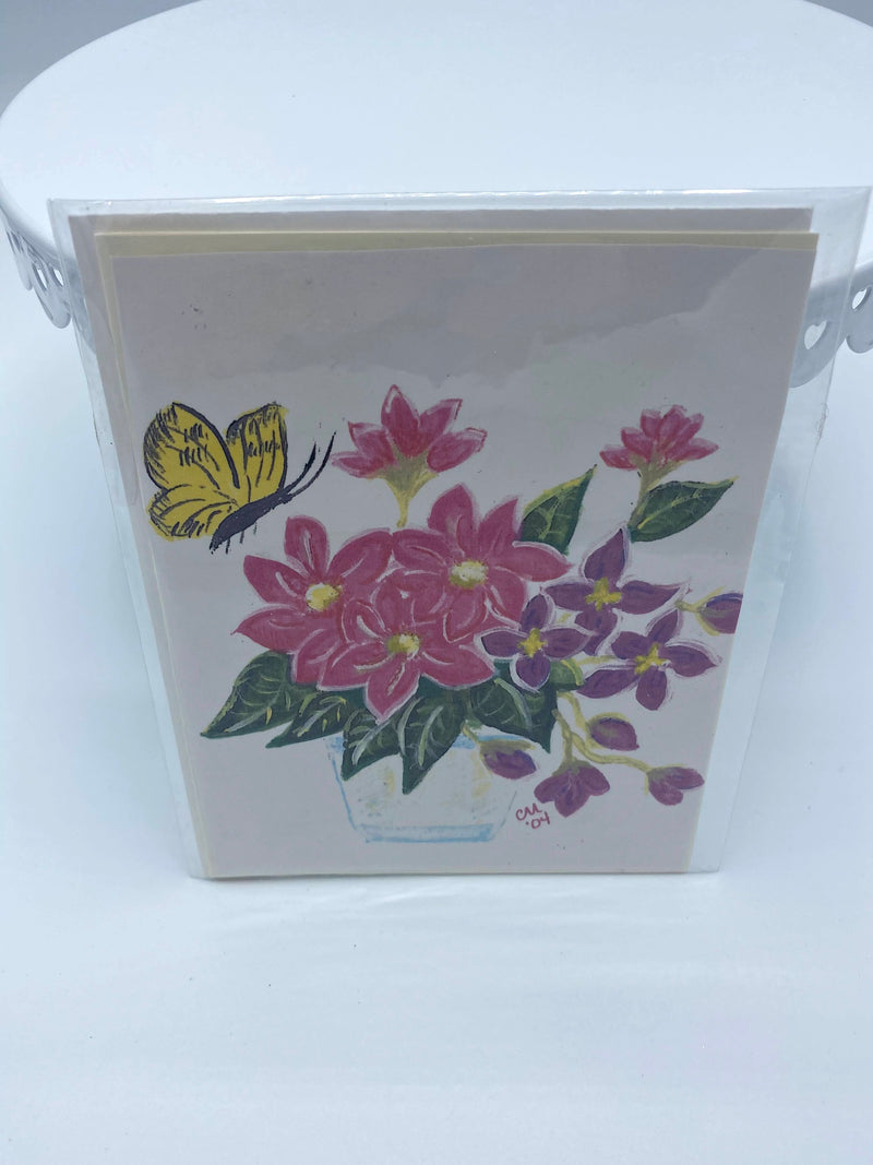 Pink Flowers & Yellow Butterfly Card
