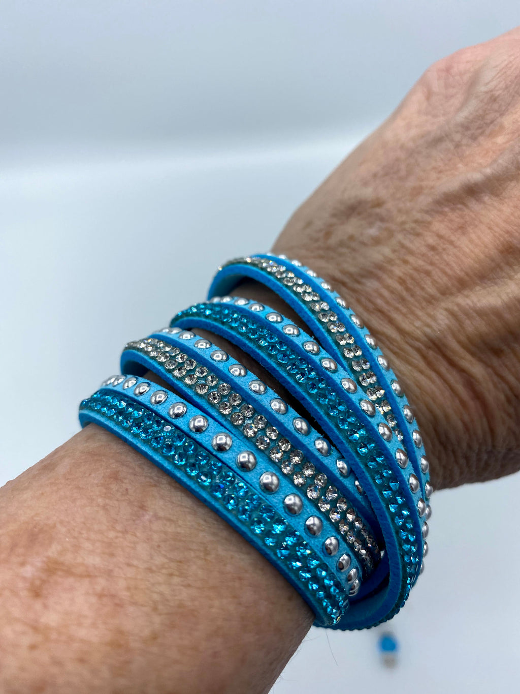 Turquoise Leather Wrap Around Bracelet & Matching Earrings