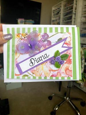 Purple & Lavender Card W/Green Butterfly Earrings