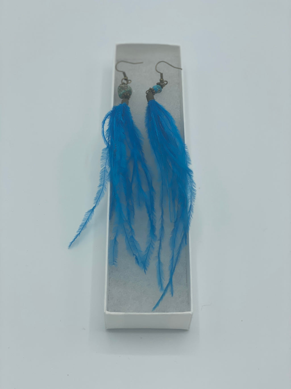 Turquoise Dangling Feather Earrings