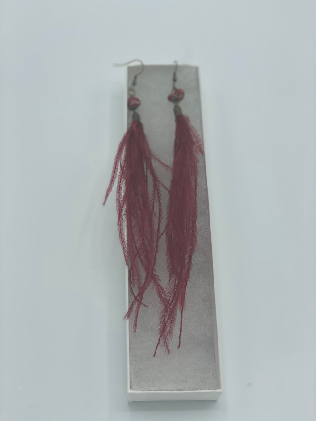 Maroon Dangling Feather Earrings