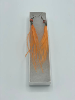 Orange Dangling Feather Earrings