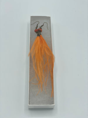 Orange Dangling Feather Earrings
