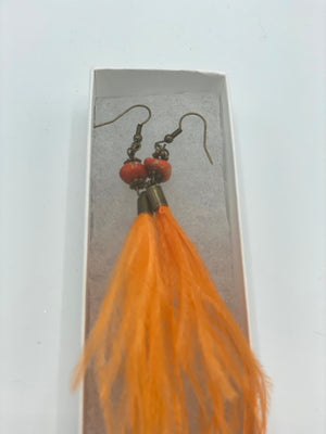Orange Dangling Feather Earrings