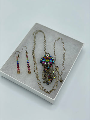 Multi-Colored Rhinestone Pendent & Earrings