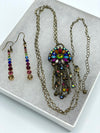 Multi-Colored Rhinestone Pendent & Earrings