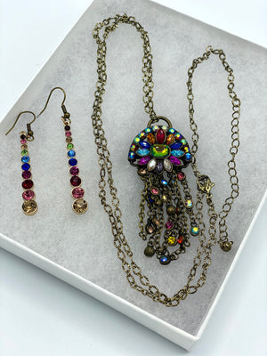 Multi-Colored Rhinestone Pendent & Earrings