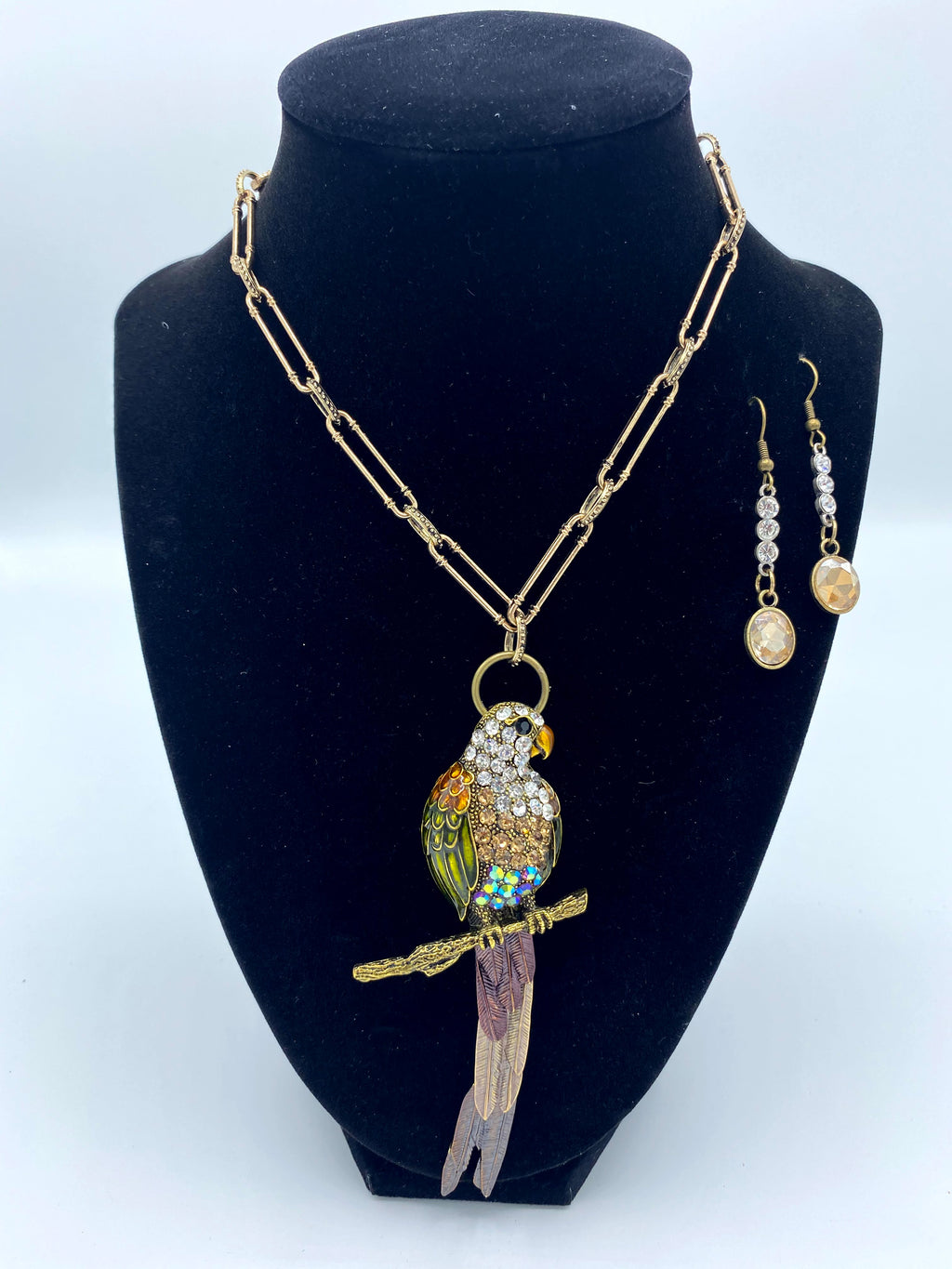 Multi-Colored Tropical Bird Pendent w/Matching Earrings (Clearance)