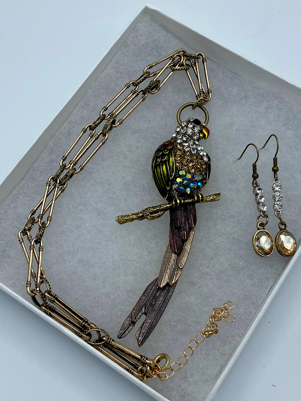 Multi-Colored Tropical Bird Pendent w/Matching Earrings (Clearance)