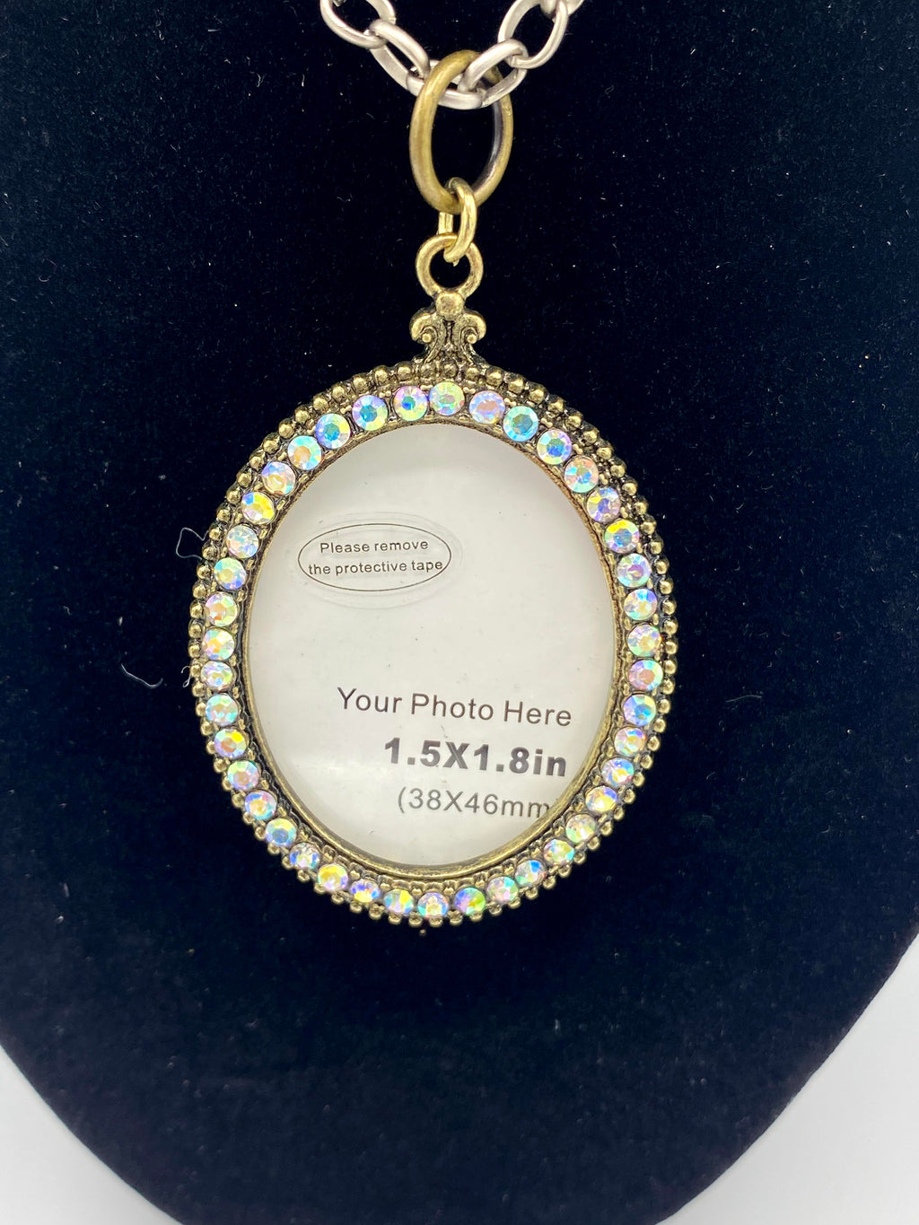 Silver Rhinestone Photo Pendent & Matching Rhinestone Earrings (Clearance)