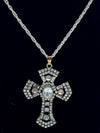 Silver Rhinestone Cross & Matching Rhinestone Earrings