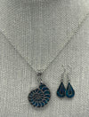 Turquoise & Silver Conch Shell Pendant w/ Matching Earrings