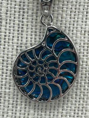Turquoise & Silver Conch Shell Pendant w/ Matching Earrings