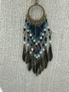 Blue, White & Antique Gold Hand Beaded Dangly Earrings