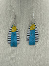 Multi-Colored Black & White, Turquoise & Yellow Three Tier Metal Earrings