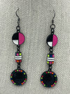 Three Tier Pink, Black & White Boho Earrings