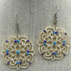 White Scroll Work Earrings w/ 13 Turquoise Swarovski Crystals