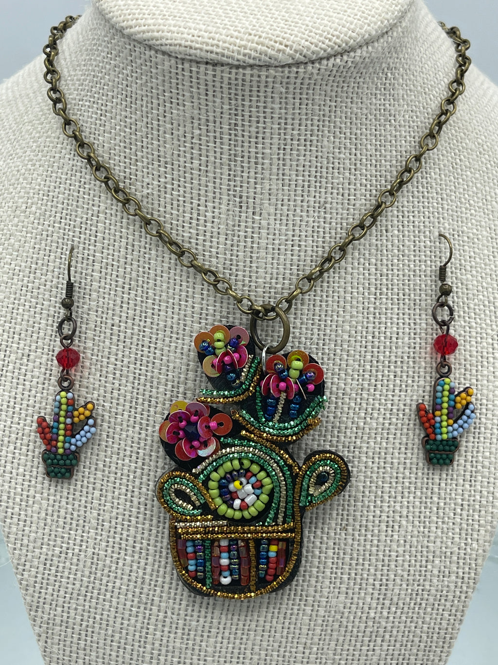 Beautiful Handmade Native Pendent w/ Cactus Earrings (Clearance)